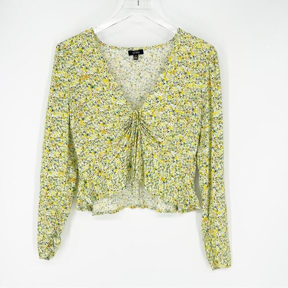 AFRM Lipa Floral Tie Front Blouse S Yellow - Picture 2 of 6
